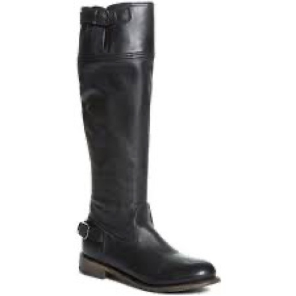 Vintage Shoe Company Ivy Engineer Buckle Strap Black Leather Boots Knee Sz 9